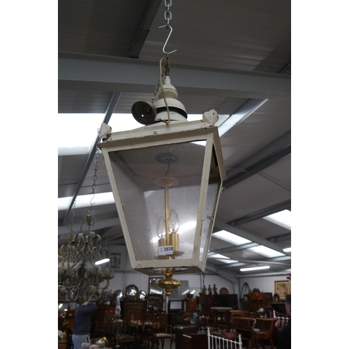 2038 - A painted copper hanging light, one part missing