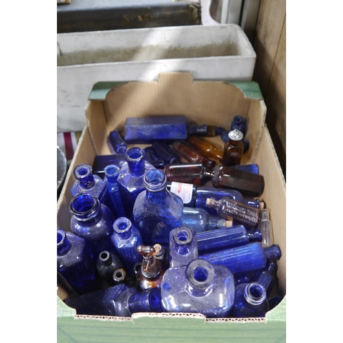 2057 - A box of blue glass poison bottles