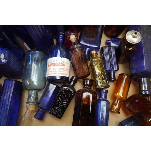 2057 - A box of blue glass poison bottles