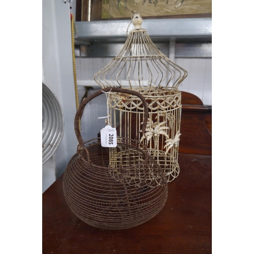 2085 - A wire egg basket and wire bird cage