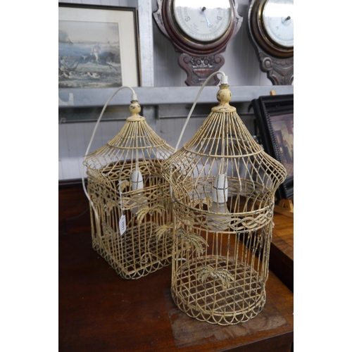 2091 - A pair of painted metal birdcage lamps