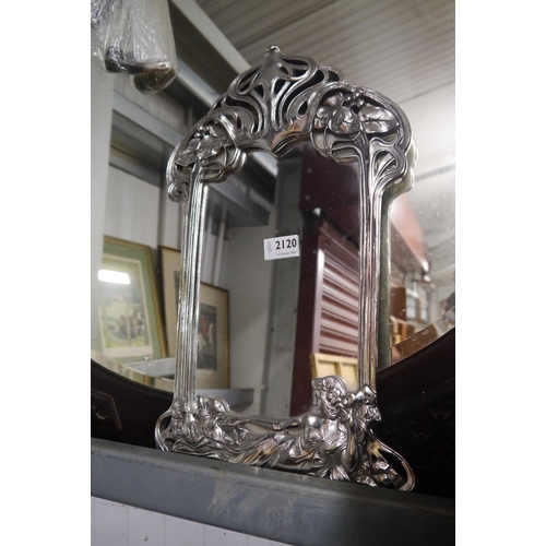 2120 - An Art Nouveau style silvered resin wall mirror