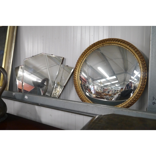 2133 - A circular gilt mirror and Art Deco mirror (2)