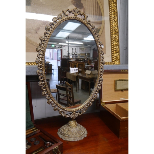 2168 - A 1950's gilt metal vanity mirror