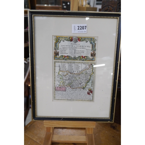 2207 - An 18th Century double sided road map from Ipswich to Norwich