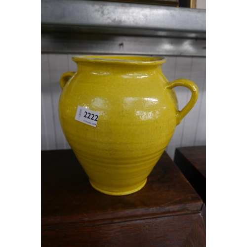 2222 - A yellow glazed twin handled pot