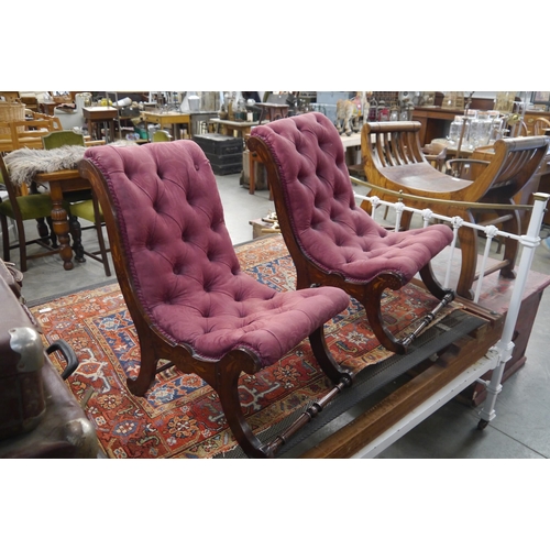 2247 - A pair of Victorian inlaid mahogany button back slipper chairs