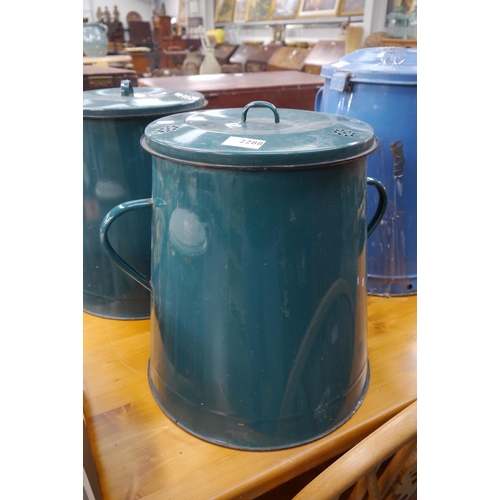 2288 - A green blue enamel lidded pot