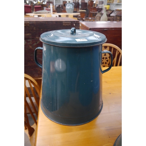 2289 - A green blue enamel lidded pot