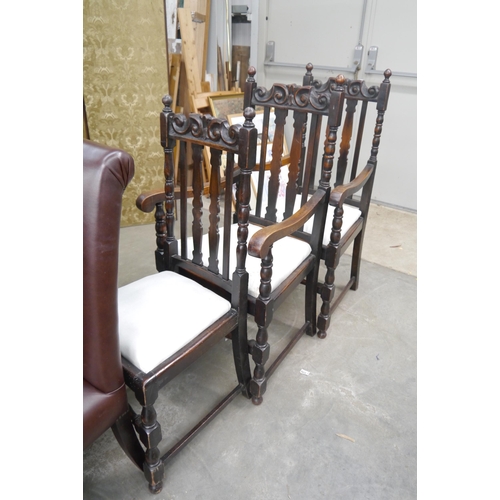 2366 - Two Edwardian oak carver chairs and another