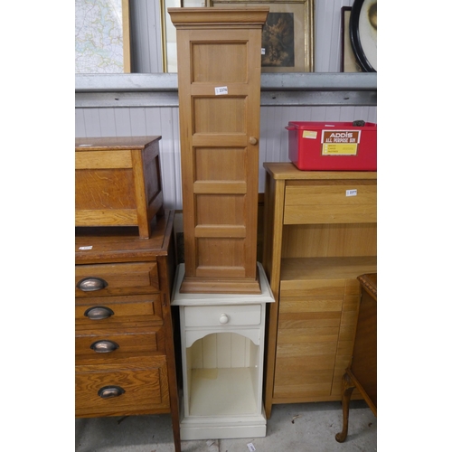 2376 - A pine shelf tall cupboard with a painted bedside