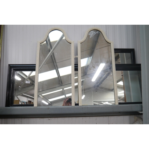 2385 - A pair of white framed mirrors, tall black framed mirror and another square mirror