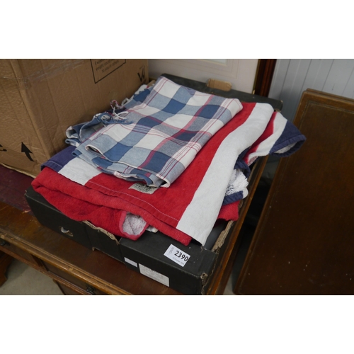 2390 - A box containing Jack Wills Union Jack towels and a Ralph Lauren scarf