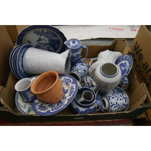 2393 - A box of mixed blue and white china