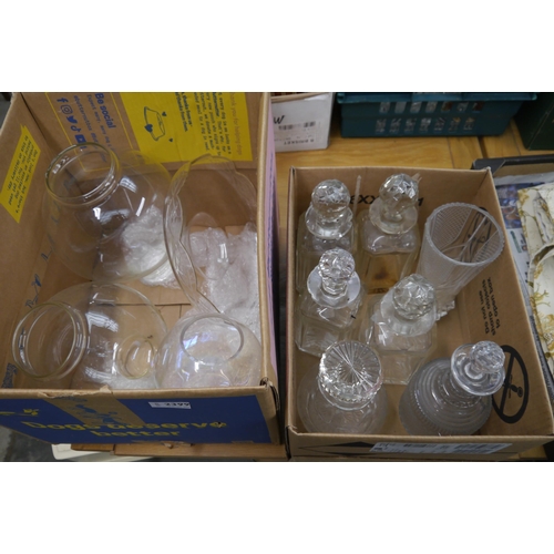 2399 - Two boxes of glassware including set of four cut glass decanters