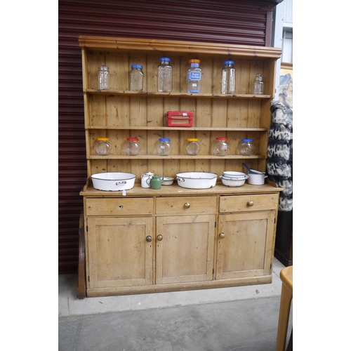 2406 - A large 19th Century pine dresser with plate rack top over sideboard base 225 cm tall x 182cm wide