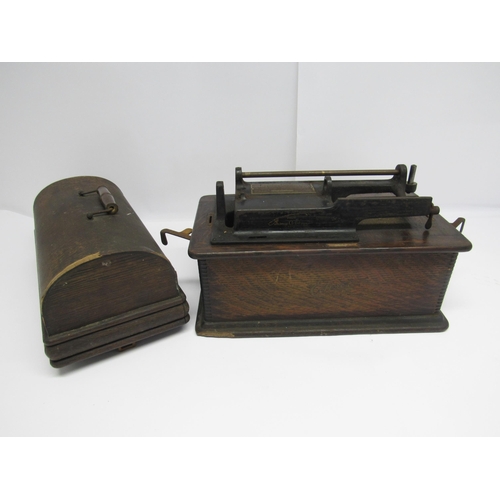 7438 - An early 20th Century oak cased Edison Home Phonograph, serial no.329981. together with a pine chest... 