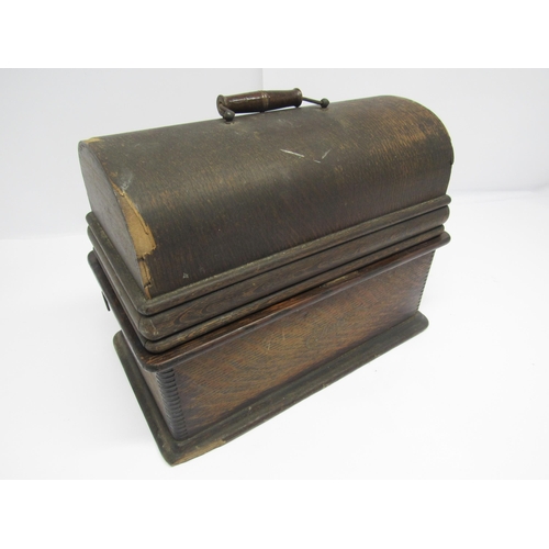 7438 - An early 20th Century oak cased Edison Home Phonograph, serial no.329981. together with a pine chest... 