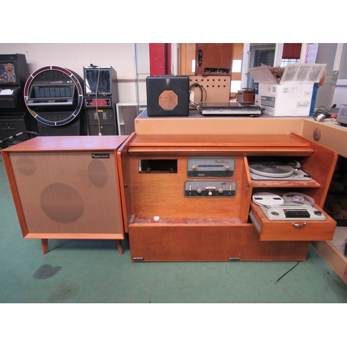 7437 - A 1950s radiogram housing Golding Lenco GL55 / GL58 turntable, Collaro reel to reel tape recorder, H... 