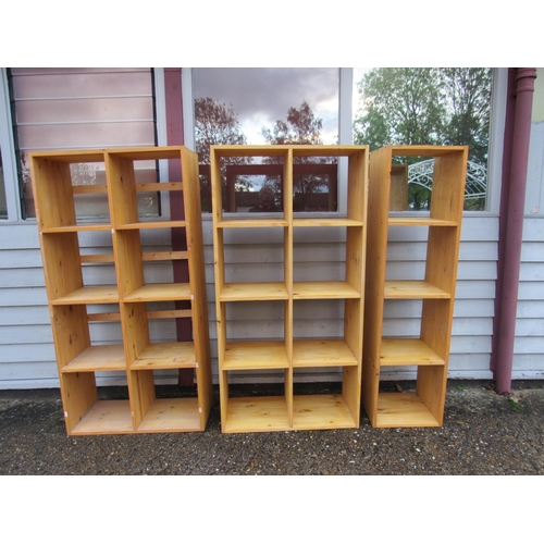 7444 - Three pine record storage units, 145cm x 74cm, 145cm x 74cm and 145cm x 38cm respectively (3)