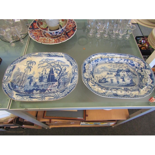 1487 - Two 19th Century blue and white meat plates, one a/f, both 46cm long