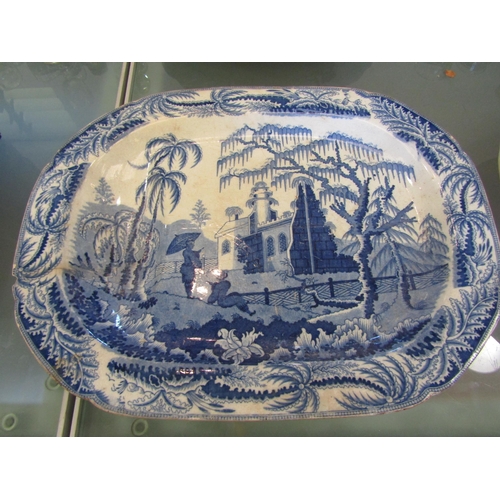 1487 - Two 19th Century blue and white meat plates, one a/f, both 46cm long