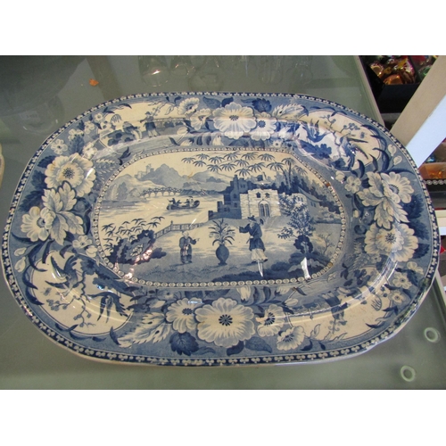 1487 - Two 19th Century blue and white meat plates, one a/f, both 46cm long