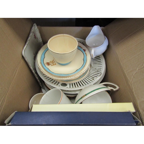 1503 - Two boxes of ceramics and commemorative wares including various tea wares