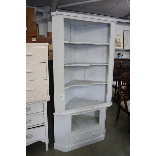 2367 - A painted 19th century pine corner cupboard on modern pine base