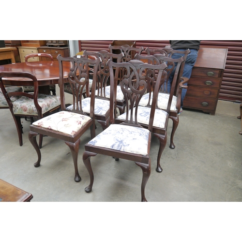 2474 - Six (4+2) chippendale mahogany dining chairs, one seat covering different