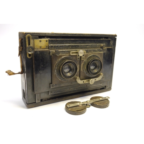 6025 - A Goerz Anschutz stereo, 9x18cm, leather covered wood body, a pair of Dagor Doppel-Anastigmat f/6.8 ... 