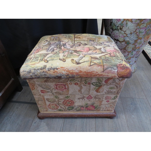 4063 - A Victorian tapestry covered stool/box, 40cm x 50cm x 42cm