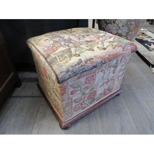 4063 - A Victorian tapestry covered stool/box, 40cm x 50cm x 42cm