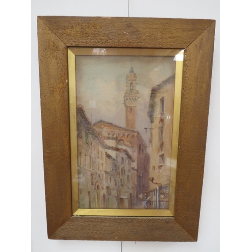 4074 - A late 19th Century Italian Townscape depicting Siena and the Torre del Mangia, signed, watercolour ... 