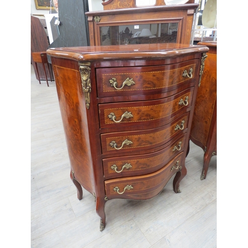 4099 - A pair of 20th/21st Century French walnut serpentine chests of five drawers on cabriole fore legs, 1... 