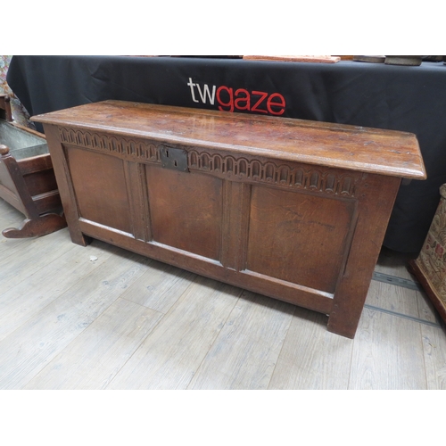 4112 - An early 18th Century oak coffer, 55cm tall x 129cm wide x 44cm deep