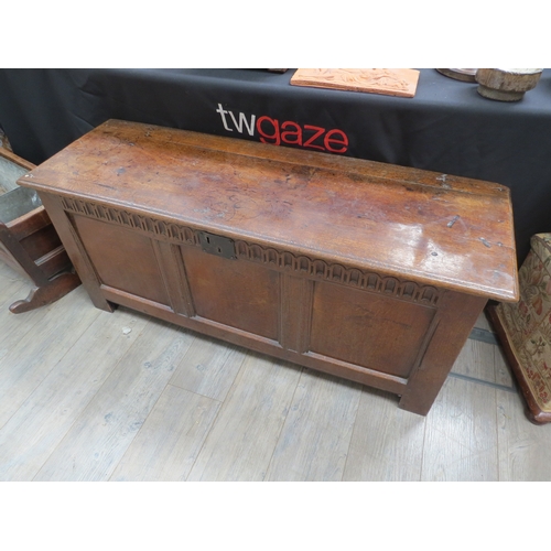 4112 - An early 18th Century oak coffer, 55cm tall x 129cm wide x 44cm deep