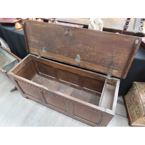 4112 - An early 18th Century oak coffer, 55cm tall x 129cm wide x 44cm deep