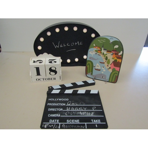 1164 - A light-up idea board, clapper board and two perpetual calendars