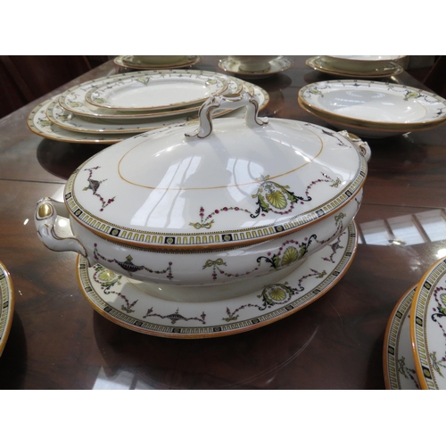 4176 - A quantity of Royal Doulton dinner ware, white ground with hand-coloured transfer printed classical ... 