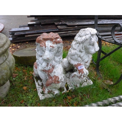 8055 - A pair of weathered terracotta seated lions, 20