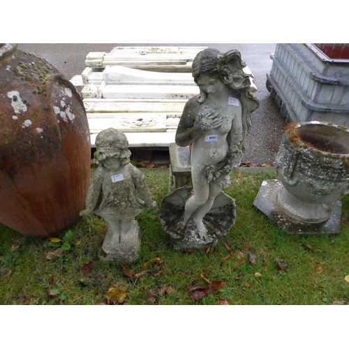 8061 - Two garden figures - girl and lady on clam shell