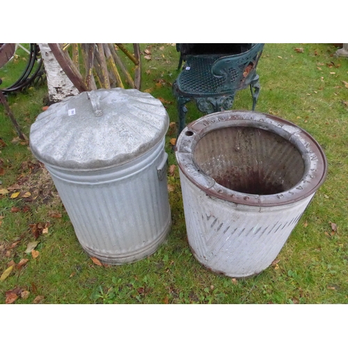 8065 - A lidded galvanised bin and dolly tub, base a/f