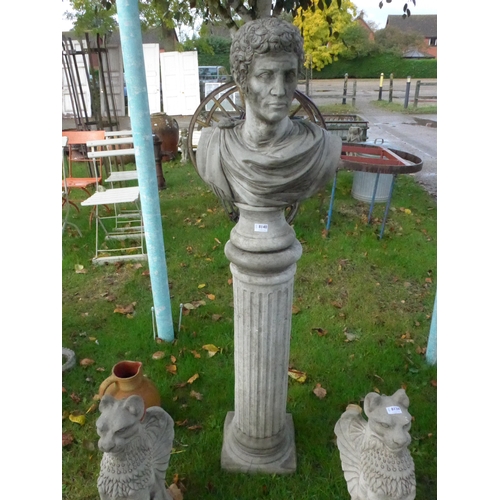 8140 - A composition bust of a Roman politician on fluted plinth, bust 62cm tall, plinth 91cm tall