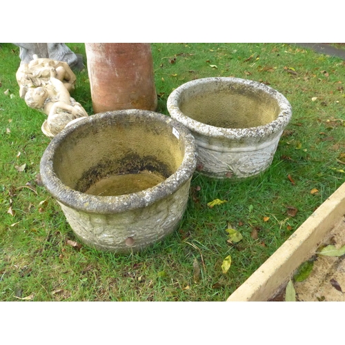 8164 - A pair of round 'Sandford Stone' composition foliate pots, 25cm x 44cm diameter