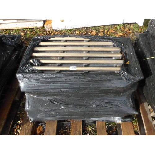 8178 - A pallet containing three reclaimed cast iron radiators