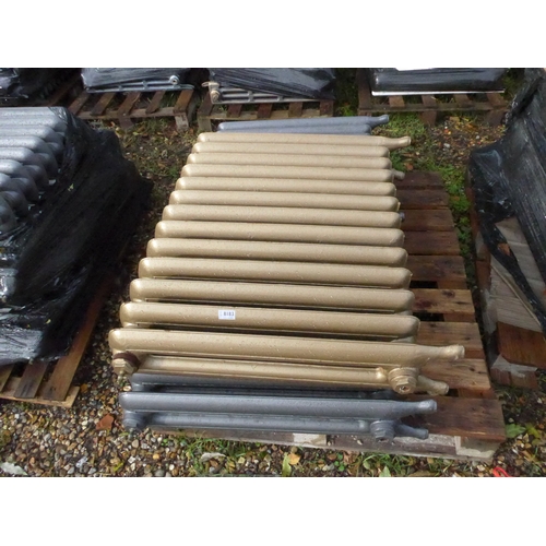 8183 - A pallet containing two reclaimed cast iron radiators including a 19 vein