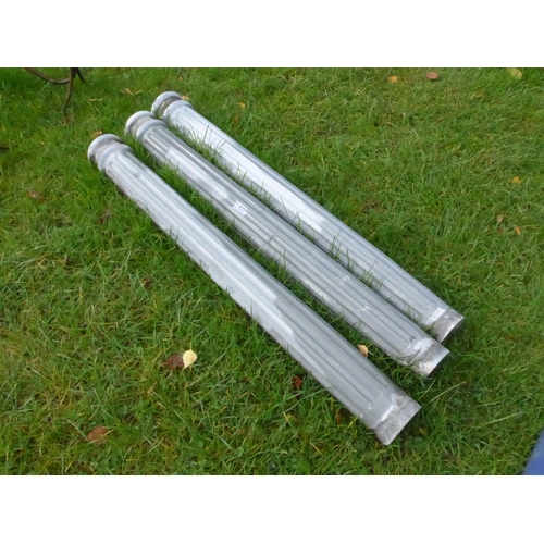 8224 - Three zinc fluted posts, 100cm tall