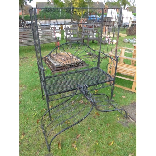 8240 - A decorative metal garden bench with arch canopy, a/f