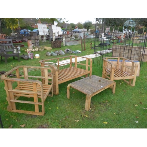 8241 - A timber garden set of bench, two chairs and matching table